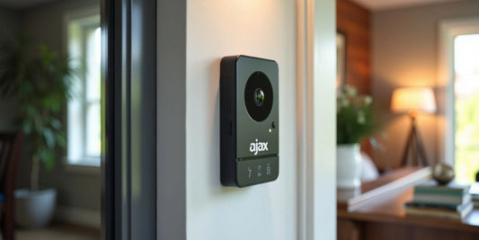 Moderne alarm van Ajax Systems op een muur.