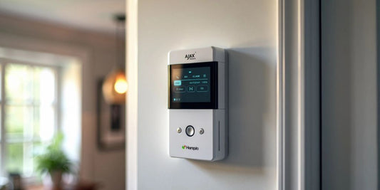 Moderne alarm systeem van Ajax Systems op de muur.