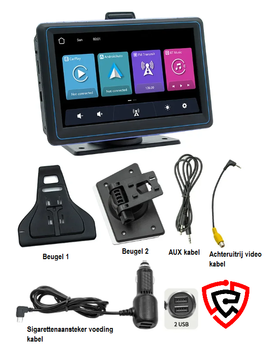 CarPlay beeldscherm 7-inch Draadloze Multimedia Videospeler Touchscreen en Achteruitrijcamera als optie