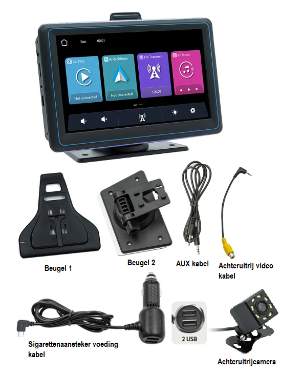 CarPlay beeldscherm 7-inch Draadloze Multimedia Videospeler Touchscreen en Achteruitrijcamera als optie
