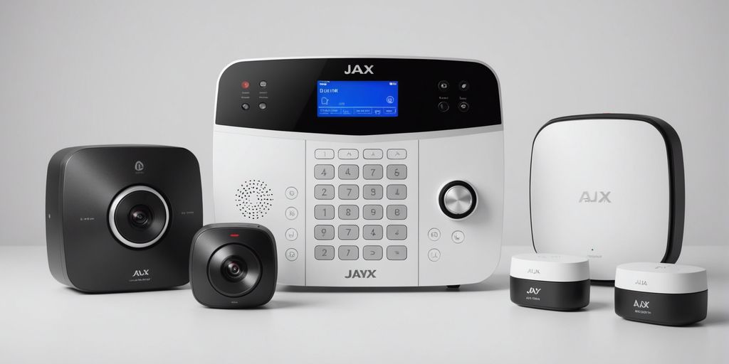 Ajax alarm system device showcasing modern design and advanced security features on a minimalist white background.